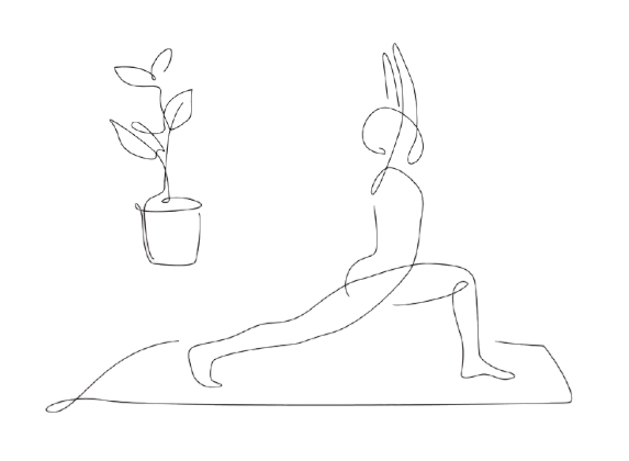 Pilates lunge pose with plant
