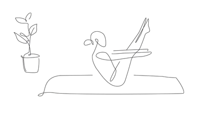 Pilates teaser pose with plant